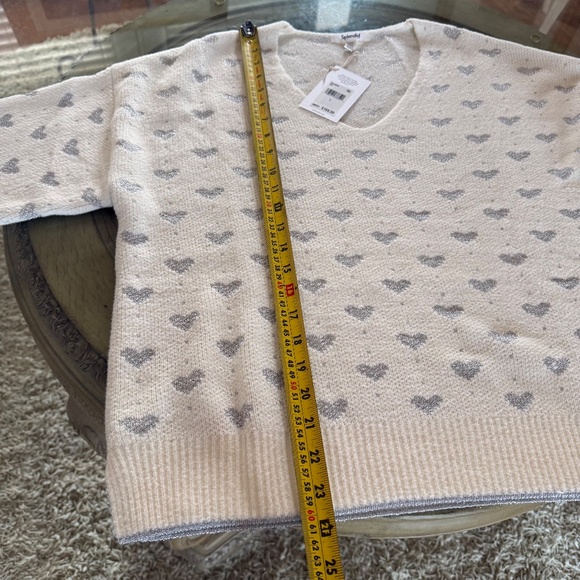 Splendid Hazel Hearts V-Neck Knit Sweater Ivory w/ Metallic Silver Hearts Size L - Picture 10 of 13
